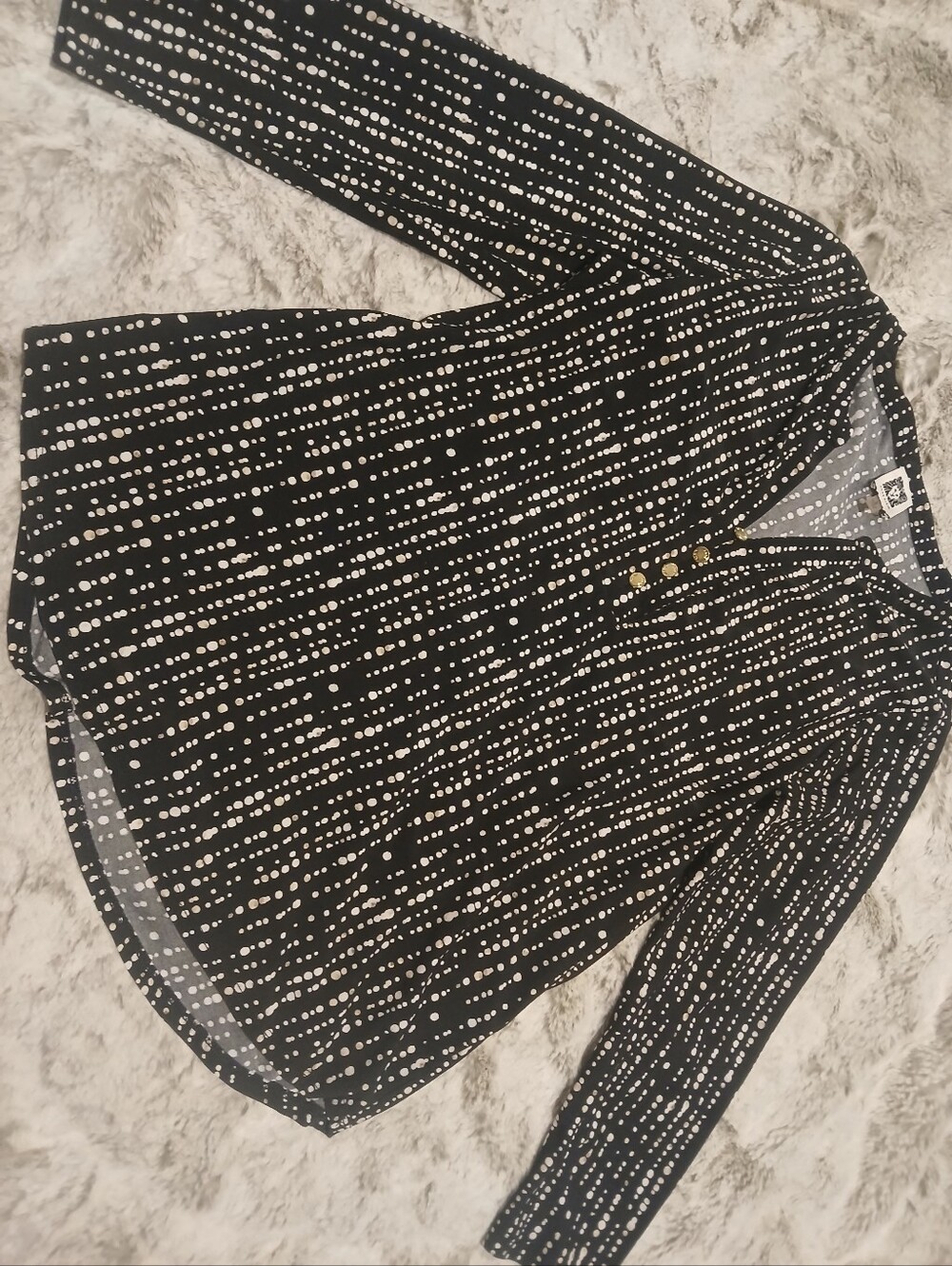 Anne Klein Black & White Dot-Print Long Sleeve Jacket